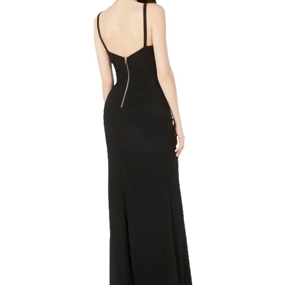 Emerald Sundae Black Banded V-Neck Evening Gown Chain Link Formal Maxi Dress - Picture 7 of 14